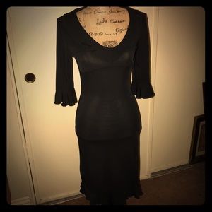 Low Cut Mid length Tight Black Dress